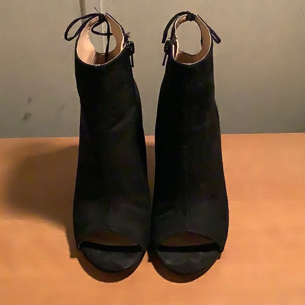 Black suede heeled booties